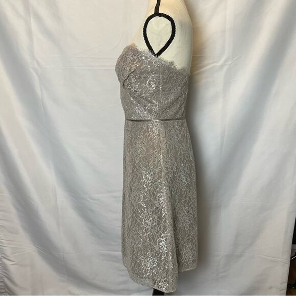 Alvina Valenta Maids Beige Silver Lace Overlay Strapless Dress Size 10 Womens - Picture 5 of 11